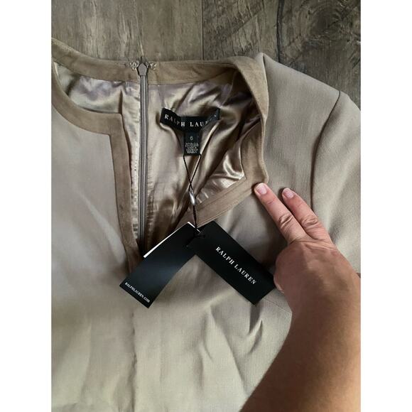 NWT Ralph Lauren Black Label Suede Wool Dress Taupe 6 - Picture 4 of 6